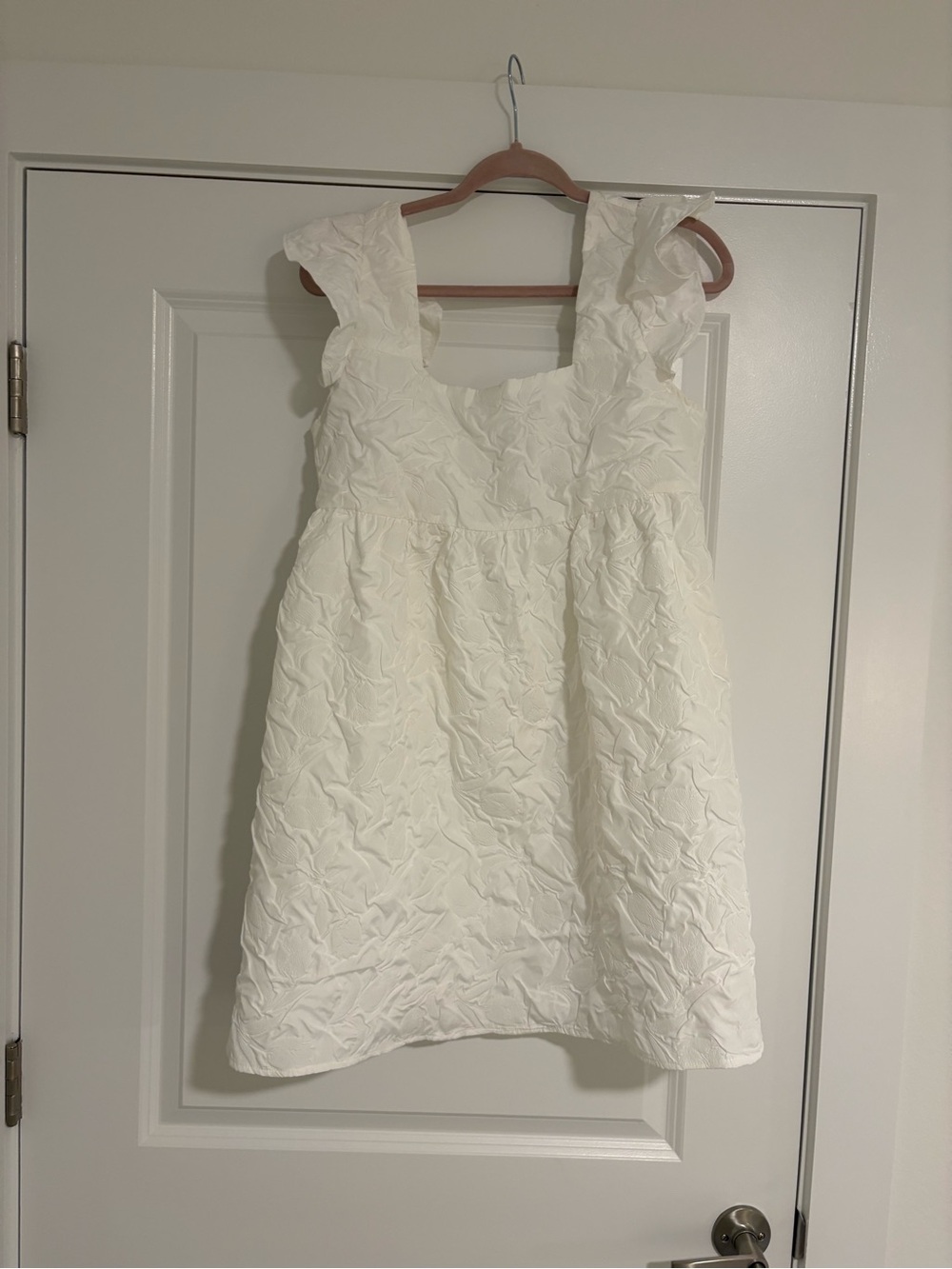 White Textured Ruffle Strap Dress